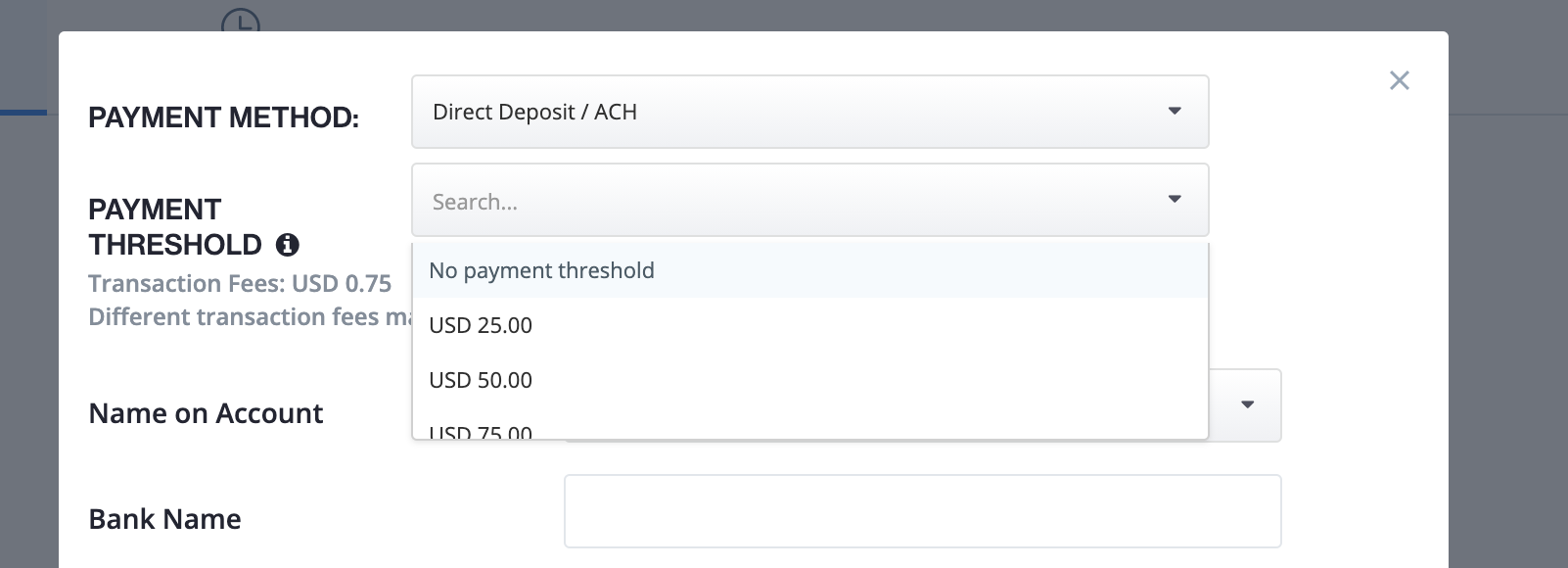 Payment threshold