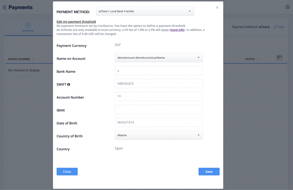 Update payment method - edit details